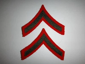 Pair US Marines PRIVATE Rank E-2 Olive On Red Velvet Chevrons (Small) - Picture 1 of 2