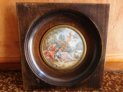 Miniatur Bemalt „Szene Galante Aux Schafe “Im Geschmack Von François Boucher - Bild 1 von 4