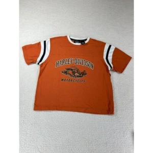Camiseta recortada estampada Harley Davidson motocicletas para mujer talla grande naranja - Imagen 1 de 8