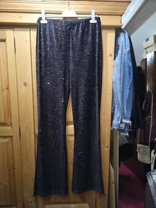 NEW LOOK BLACK MULTICOLOUR GLITTER SPARKLE FIT & FLARE TROUSERS SIZE 12 BNWT - Picture 1 of 18