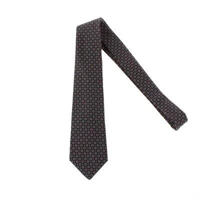 Corbata Kiton nueva sin etiquetas 100 % seda siete pliegues azul marino/negro melange con formas negras/marrones Foto 1 de 4