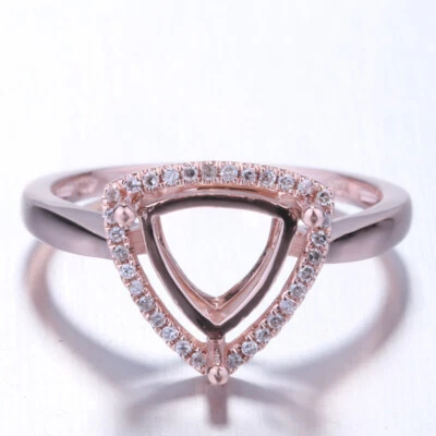 Real Diamond Halo 10K Rose Gold Trillion Cut 8x8mm Prong Setting Semi Mount Ring - Image 1 of 4