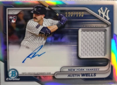 2024 Bowman Chrome Baseball Austin Wells RPA Patch Relic Auto /150 RC Yankees - Image 1 of 2