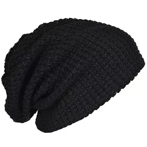 Mens Slouchy Long Beanie Knit Cap for Winter Oversize black K1V2 - Picture 1 of 5