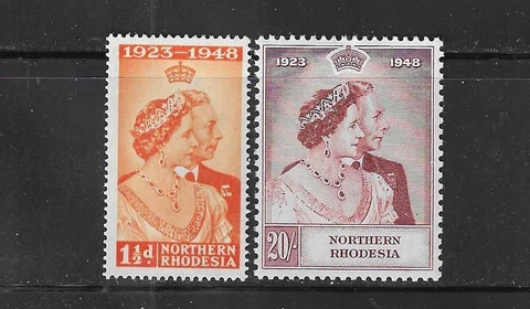 NORTHERN RHODESIA SCOTT #48-49 1948 SILVER WEDDING- MINT  NH/LIGHT HINGED Cover