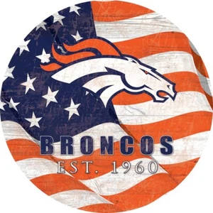 Denver Broncos 12” Team Flag Circle Wood Sign - Picture 1 of 1