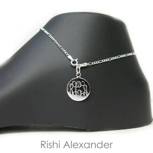 925 Sterling Silver 2mm Petite Thin Figaro Monogram Personalized Anklet - Picture 1 of 2