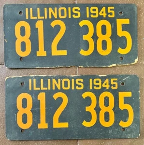 COPPIA TARGA ILLINOIS 1945 FIBERBOARD #812 385 - Foto 1 di 1