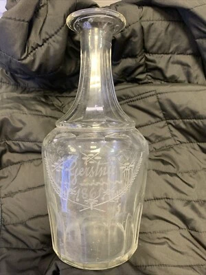 Ancienne Carafe Biseauté A Facette Datée Art Populaire Alsace Xix Eme - Photo 1/4