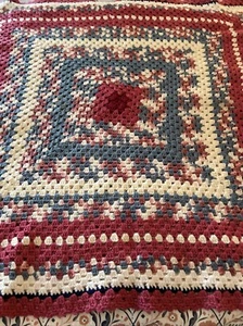 Crocheted Throw 35x35 Square Pink, White, Blue Handmade - Picture 1 of 6