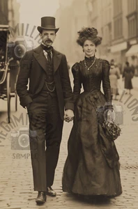 Foto de pareja 52 eduardiana de la época victoriana vintage de 1800 de la ciudad de Nueva York - Imagen 1 de 2