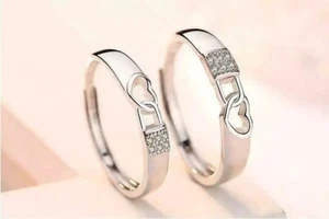 0.50 Ct Round Simulated Diamond Wedding Couple Ring Set 14K White Gold Plated - Picture 1 of 4
