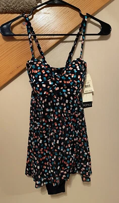 NWT Profile by Gottex Size 6 Black Geometric Skirted Swimsuit Swim Dress - Image 1 of 4
