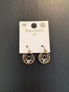 NEW World Market Nickle Free Gold Tone Open LOTUS Beaded Hook Dangle Earrings - Picture 1 of 4