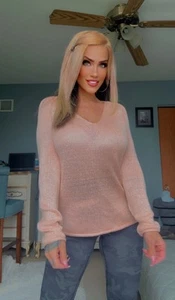 Maglione maglia donna H&M Basic stile pullover taglia S pesca pallido scollo a V vestibilità rilassata - Foto 1 di 14