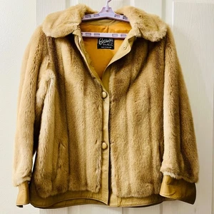 VTG Because by Gino Rossi Faux Fur Leather Trim Women 8 Jacket Made in England - Picture 1 of 11