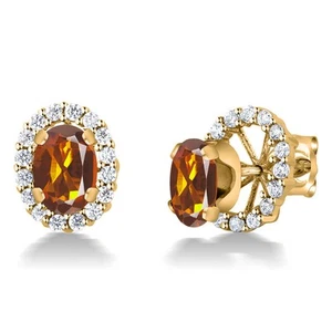 1.40 Ct Orange Red Madeira Citrine 18K Yellow Gold Plated Silver Stud Earrings - Picture 1 of 3