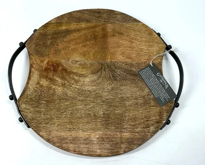 Godinger Wood Serving Tray Charcuterie Platter Cheese Board with Metal Handles - Image 1 of 4