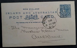 RARE 1900 New Zealand 1d Stamped Postcard cancelled Russell to Auckland - Bild 1 von 2