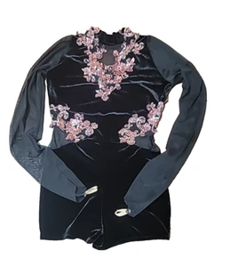 A Wish Come True Size MA Dance Costume Unitard Black Mesh Pink Sequin Applique  - Picture 1 of 8