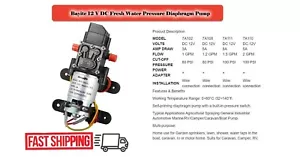 bayite 12V DC Frischwasser-Druckmembranpumpe mit Schlauchklemmen selbstansaugend - Bild 1 von 8