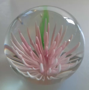 Fermacarte sfera vetro arte fiori crisantemo rosa vintage 2" - Foto 1 di 6