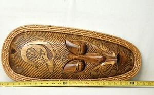 Tribal Mask Wood Rattan, Hand Carved 26" Tall Indonesia - Picture 1 of 9