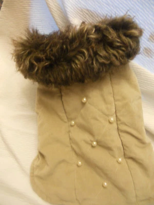 XS Winter dog coat  beige with brown fo fur Pet Apparel dog coat - Изображение 1 из 4