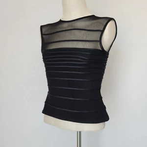 Tadashi Shoji Sheer Mesh Night-Out Evening Cocktail Top Sleeveless Black Size PS - Picture 1 of 9