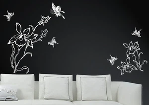 Wandtattoo wandfolie Blumenranke Schmetterlinge  Wallsticke Ranke Blumen wpf59 - Picture 1 of 3