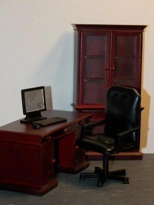 Dollhouse Miniature Office Executive Desk Set Mahogany 1:12 one inch scale A64 - Image 1 of 4