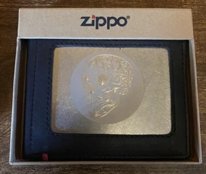 Zippo Black Leather Wallet- Skull Metal Plate Design BRAND NEW - Picture 1 of 3