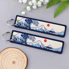 JDM Japanese Waves Art Drawing Embroidery Key Fobs Backpack Key Tags Keychain