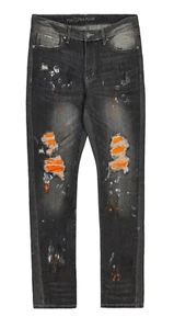 Rue21 Jeans Men's 40x32 Gray Paint Splatter Patched Distressed Skinny - Picture 1 of 2