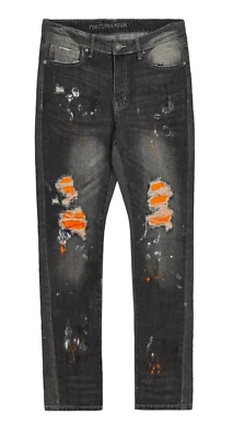 Pantalones de mezclilla para hombre Rue21 40x32 gris pintura salpicaduras parcheados desgastados ajustados Foto 1 de 2