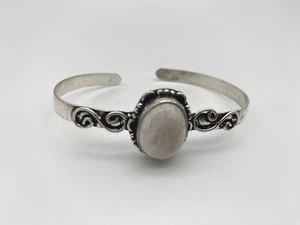 Sterling Silver 925 Bracelet Cuff Open Bangle Rainbow Moonstone 12.99g - Picture 1 of 9