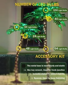 Lighted Palm Tree Set 5ft and 7ft with Glowing Coconuts - Dimmable, UL Certified - Picture 1 of 5