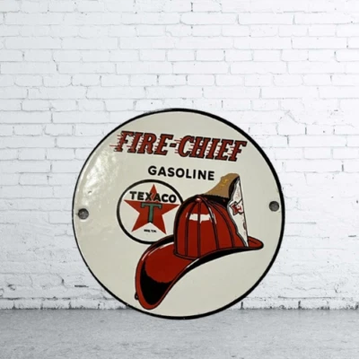 Texaco Fire Chief  Porcelain Enamel Heavy Metal Sign 30 Inches Double Side - Image 1 of 2