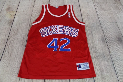 VTG Champion Jerry Stackhouse #42 Philadelphia 76ers Red Jersey size 40 Medium Cover