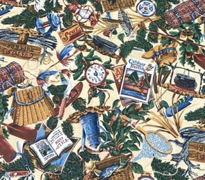 Cranston Camp Fishing Ourdoor Cotton Fabric Messmore 1 Y Scant #13 - Picture 1 of 6