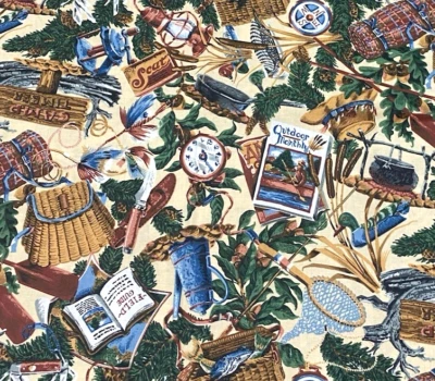 Cranston Camp Fishing Ourdoor Cotton Fabric Messmore 1 Y Scant #13 - Image 1 of 4