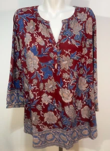Lucky Brand Damen Burgunderrot Blau Blumen Top Shirt 1X Viskose Neu Neu mit Etikett - Bild 1 von 8