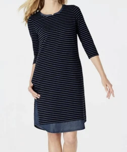 Vestido J Jill Mixto Media Cola Camisa Rayas Mujer Pequeño Talla L Azul Denim Crew - Imagen 1 de 11