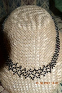 Antique Victorian Hand Made Beaded Necklace (Black and Clear Seed Beads) (#170) - Picture 1 of 8