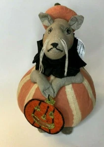 Halloween Primitive Vintage Stuffed Pumpkin Mouse Sand Filled Base 8" Tall - Picture 1 of 12