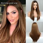 Breathable hand-woven baby hair split straight hair gradient brown lace wig