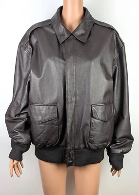 Air Force Flight Men's Genuine Leather Brown Full Zip Bomber Jacket size L - Image 1 of 4
