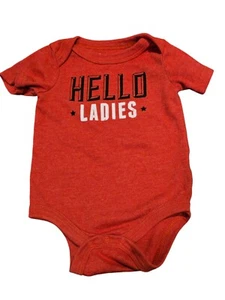 Baby Boy Circo Red One Piece Size 0-3 Months, Says "Hello Ladies" - Picture 1 of 3
