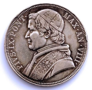 Vaticano- Píos IX. 1 Escudo 1853.  Roma. MBC+/VF+. Plata 26,8 g. - Imagen 1 de 2