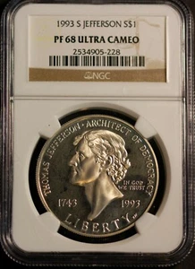1993-S $1 Silver Jefferson Profile PF 68 UCAM # 2534905-228 + Bonus - Picture 1 of 2